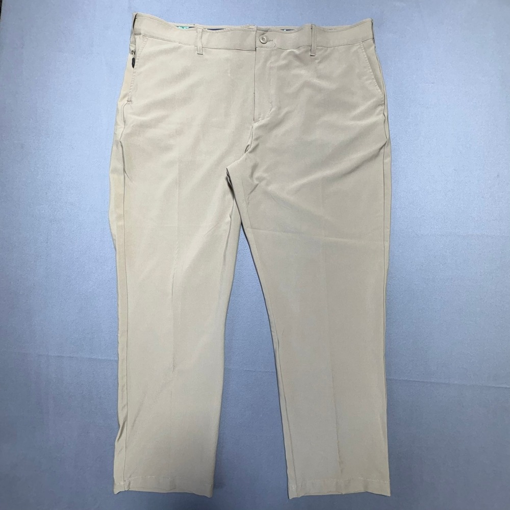 Birdie Bound Mens Golf Pants Tan Khaki Tropical Waistband Flat Front 43x28